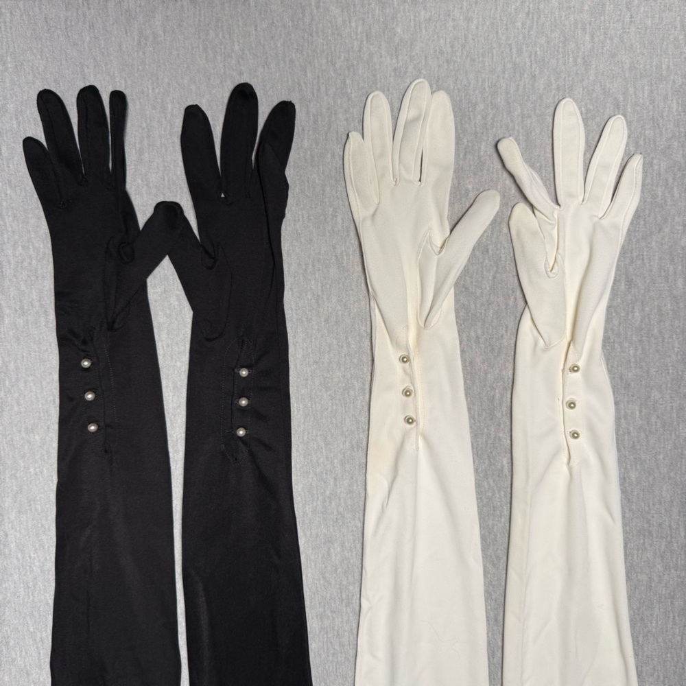 Van Raalte Vintage (50s-60s) Formal Opera Length Pearls White & Black Gloves - Picture 3 of 16